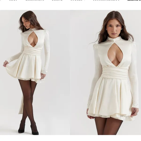 House of CB‎ Aryana Ivory Satin Bow Open Back Mini Dress Small NWOT - Image 4
