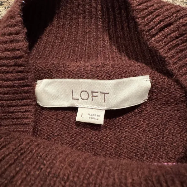 Loft Oversize Sweater Mock Neck Striped Brown Pink Large Cozy Slouchy Preppy - Image 4