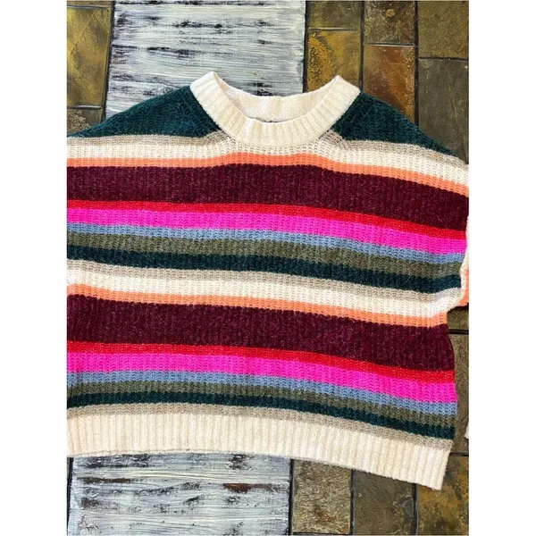 American Eagle Multi Color Striped Crop Sweater Women’s Small Boho Casual Chunky - Image 5