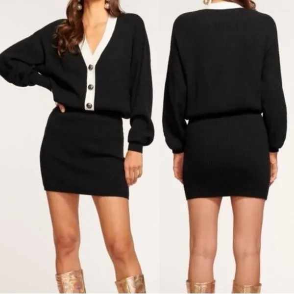 NEW Ramy Brook Andrea Contrast Placket Long Sleeve Sweater midi Dress sz S - Image 2