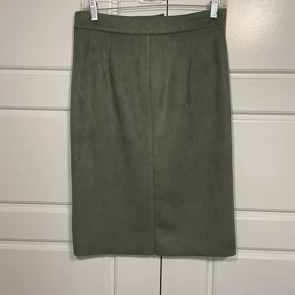 FATE Washed Green Suede Pencil Skirt Front Zip Pockets Midi‎ Length Size M - Image 7