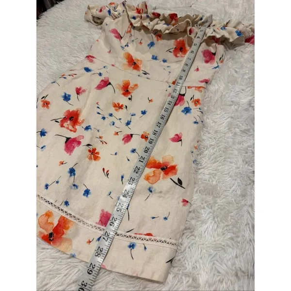 Saylor Darla Floral Off Shoulder Linen Mini Dress in Cream Medium - Image 8