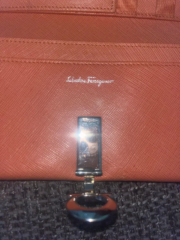 Salvatore Ferragamo Orange Leather Wallet - Image 2