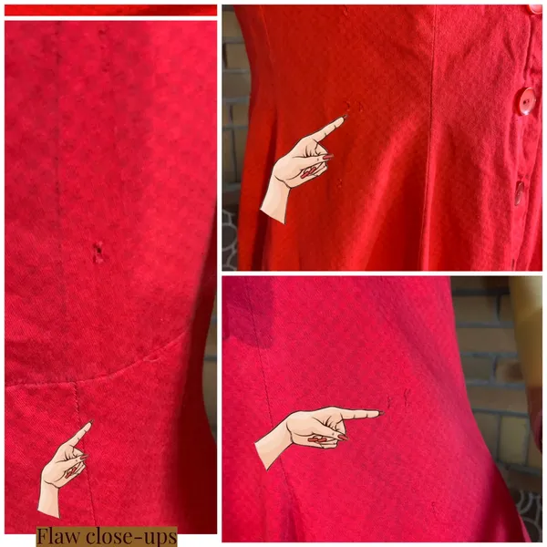 Vintage 1950'S Handmade Square Pattern Red Cotton Day Dress (S) - Image 11