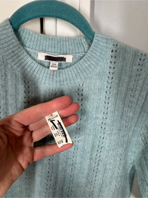 Madewell Cloudsoft Charm Stitch Hazel Sweater Tee xxs mint Blue Preppy juniper - Image 3