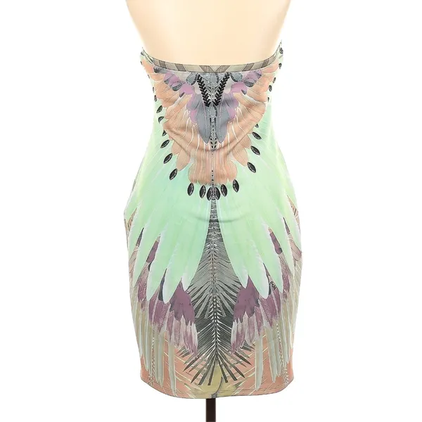 Peacock Inspired Multi Color Hale Bob Strapless Dress Green/Multi L - Image 9