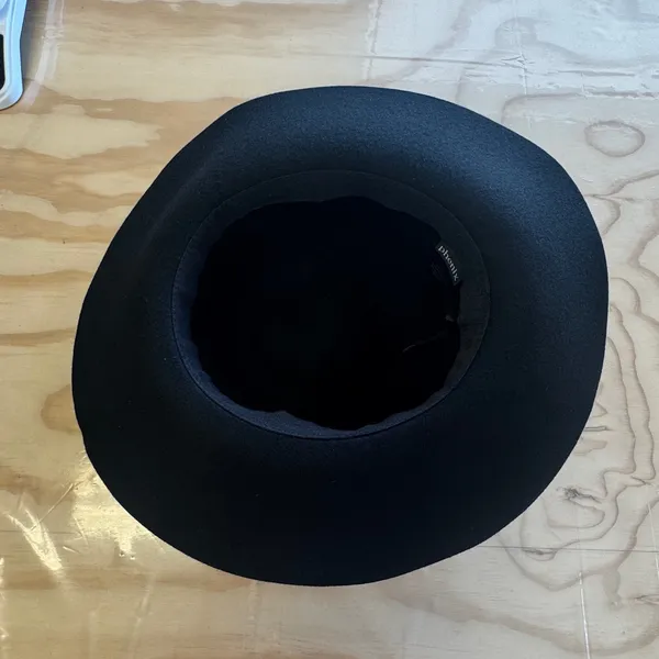 Phenix 100% Wool‎ Wide Brim Fedora Hat Leather Trim One Size Black Classic - Image 4