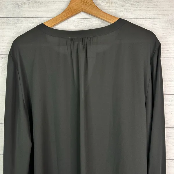 Loft Womens Black Long Sleeve Henley Popover Blouse XL Professional Minimalist - Image 5