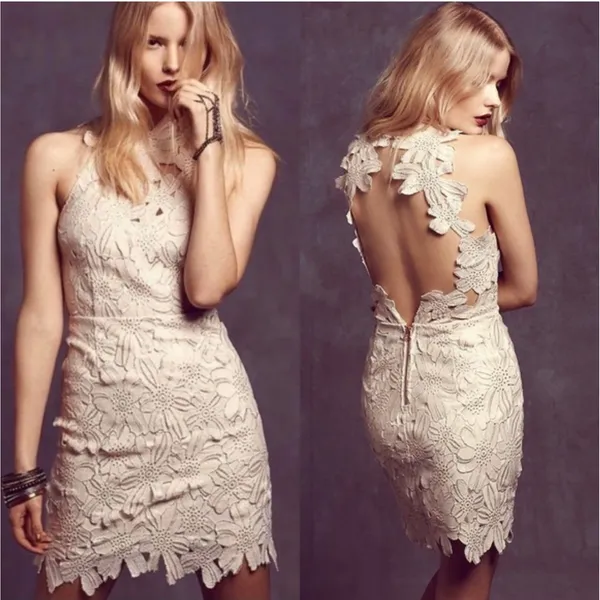 Saylor Jessa Ivory Lace Mini Dress XS Backless Halter‎ Floral Cutout Boho Party - Image 2