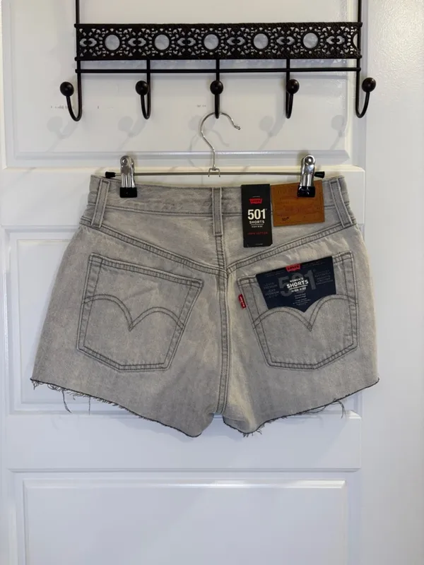 Levi’s Premium 501 Shorts W25 High Rise Gray Denim Cutoff Raw Hem NWT - Image 3