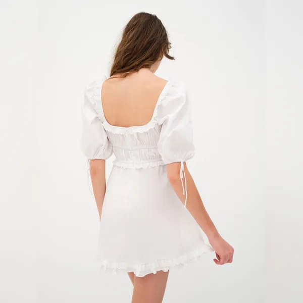 NWT For love and lemons Jackson Mini Dress‎ White Puff Sleeve New - Image 2