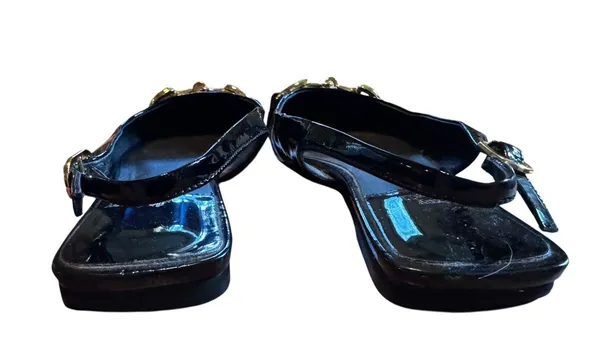 Jeffrey Campbell Black Patent Leather Slingback Flats Gold Hardware Pointed Toe - Image 5