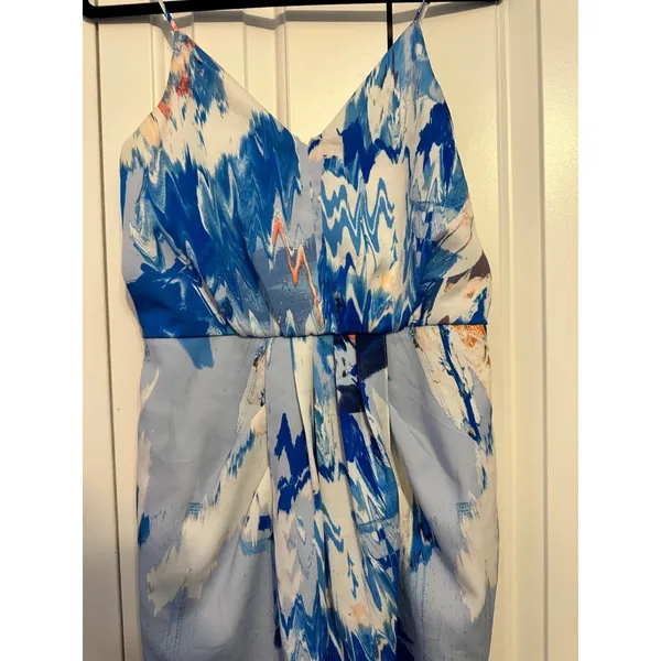 Chelsea28 Midi Dress Abstract Blue Faux Wrap Tulip Skirt 4 Wedding‎ Guest - Image 4