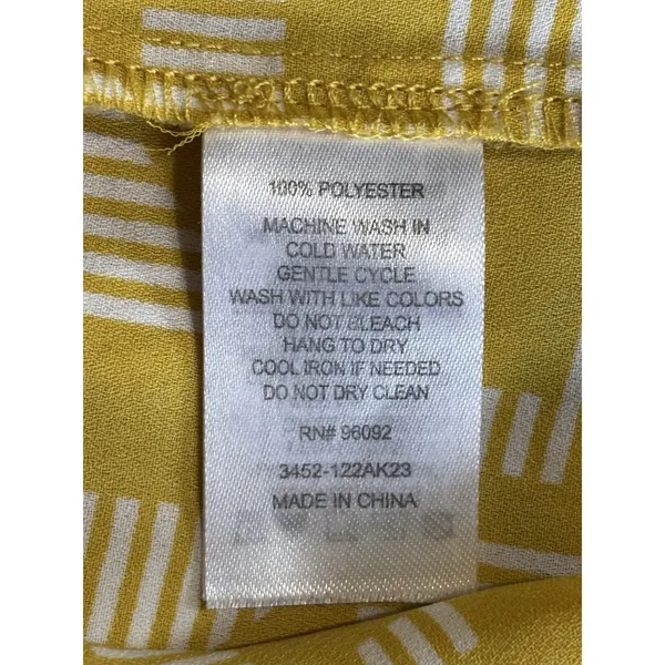 Jasmine & Juliana Yellow/White Geo‎ Blouse Size M Cap Sleeve Chiffon Buttons - Image 7
