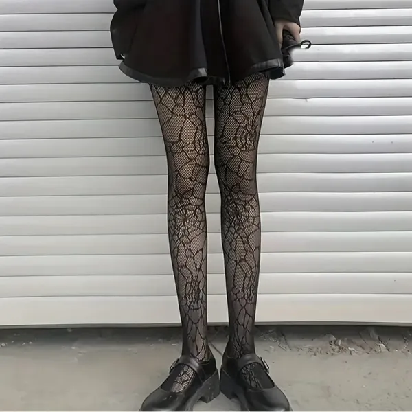 SpiderWeb Pattern Fishnet Tights Hollow Out High Waist Slim Fit Footed Pantyhose - Image 8