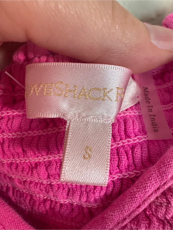 Love Shack Fancy Athalia Hot Pink Cotton Mini Dress Womens S Flutter Sleeve - Image 10