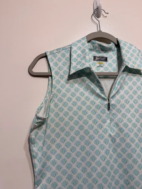 Greg Norman Play Dry Women’s Golf Polo Top Blue Green Shell Print Size Small - Image 3