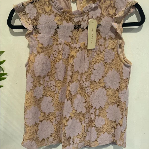 Monteau Gold and Cream Lace Floral Blouse - Image 2