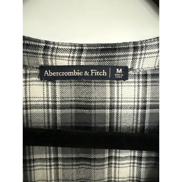 Abercrombie & Fitch Black White Plaid Peplum Button Front Top M - Image 4