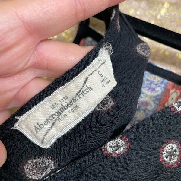 Abercrombie & Fitch Navy Blue‎ Boho Strappy Handkerchief Hem Blouse, Small - Image 5
