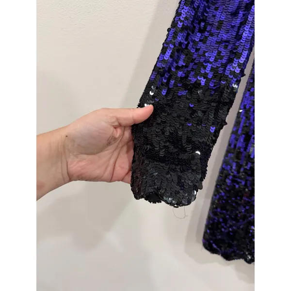 Vintage Oleg Cassini Black Tie Purple Ombre Sequin Silk Mini Dress Size 8 80s - Image 3