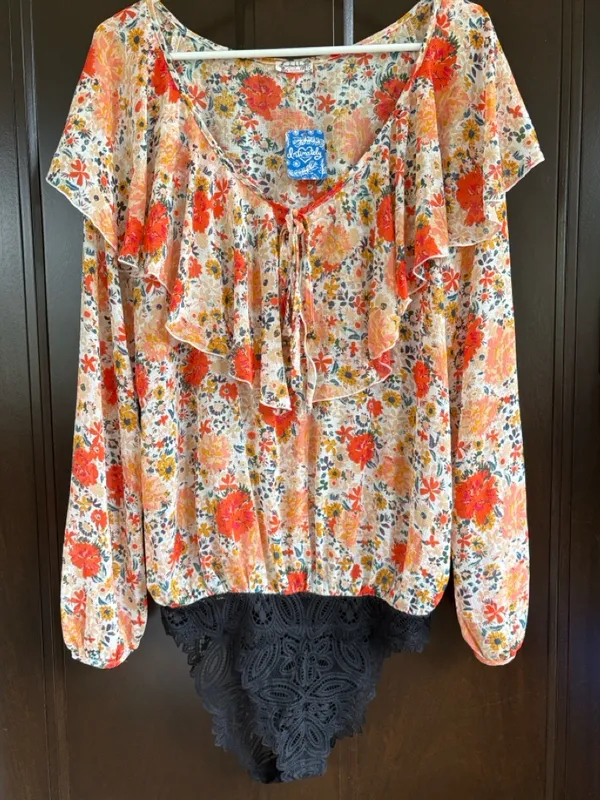 NWT Free People Say It To Me Floral Ruffled Bodysuit Size Medium - Image 4
