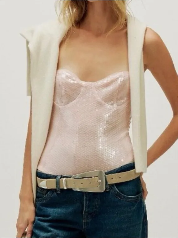 Free People Bali Good Graces Bodysuit in Soft Pink, new with tags, size XS. - Image 3