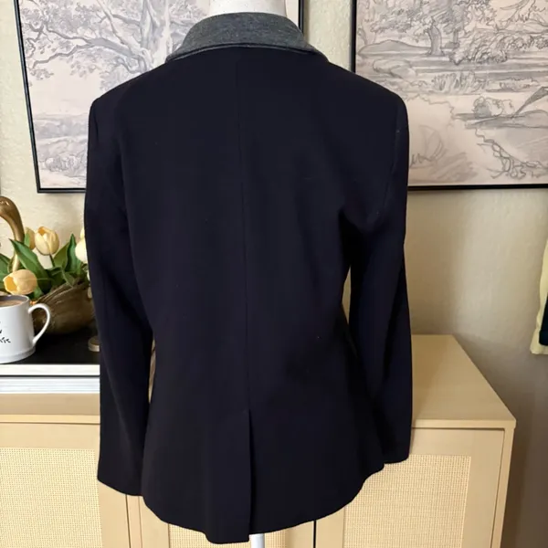 J CREW Contrast Knit Blazer Wool Blend Grey Black‎ Sleeves Size 8 - Image 3