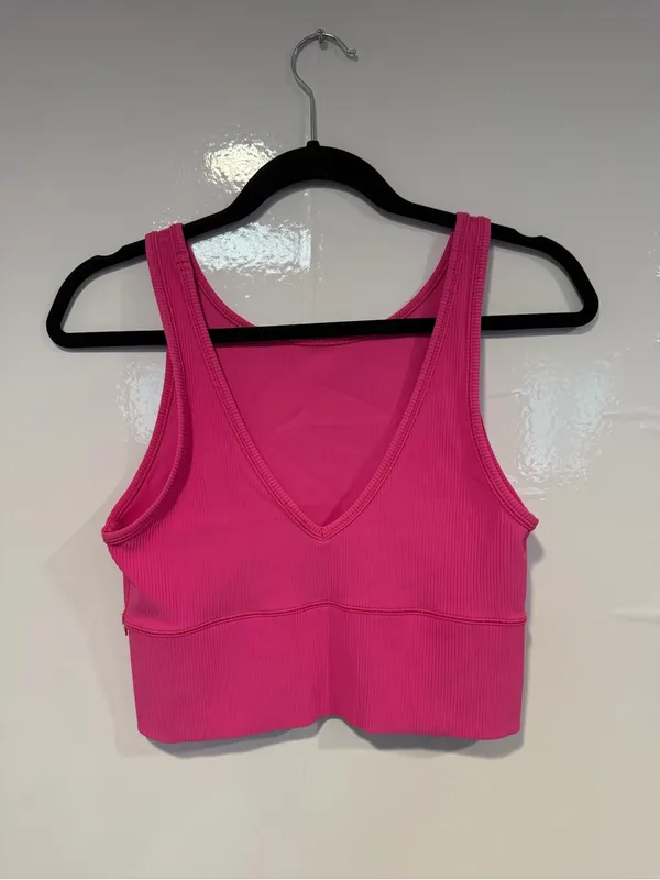 Lululemon Sonic Pink Ribbed Power Pivot‎ Crop Tank Top - Image 3
