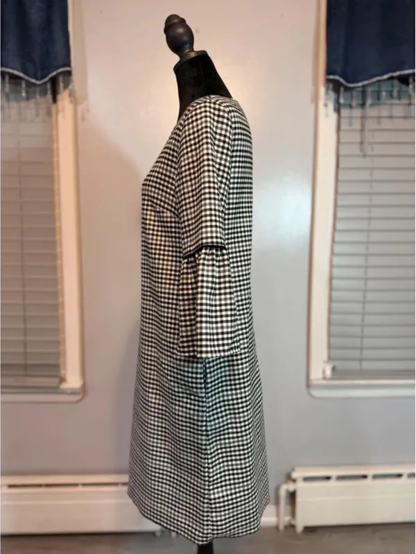 Black White Gingham Dress Bell Sleeve Shift Dress Pockets Preppy Cottagecore - Image 2