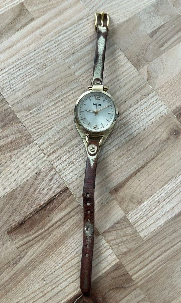 Fossil Georgia Ladies Watch Genuine Leather Strap Gold Dial Case New Battery - Image 5