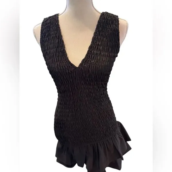 Zara Short Poplin Dress with Ruffles Black NWT XS - Image 3