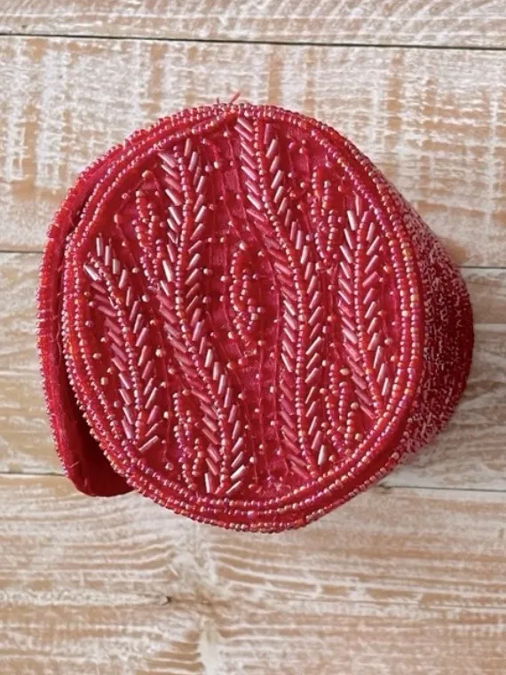 🪩 Handmade Bali Indonesia Red Hand Beaded Cylindrical Clutch Purse 🪩 - Image 2