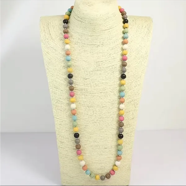 Bohemian Style Colorful Wooden Beads Necklace Macaron‎ Color 16in Sweater Chain - Image 4