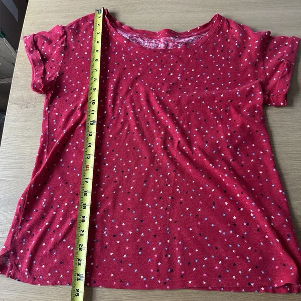 Talbots 100% Linen Cotton Blend Red Stars T Shirt XS Coastal Patriotic Beachy - Image 11