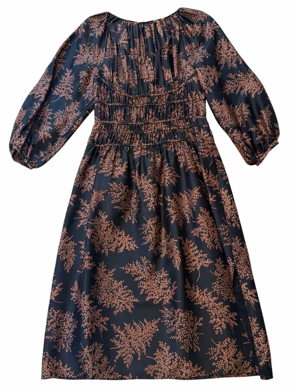 Rebecca Taylor Arden Black and Brown Fern Print Midi Dress - Image 2