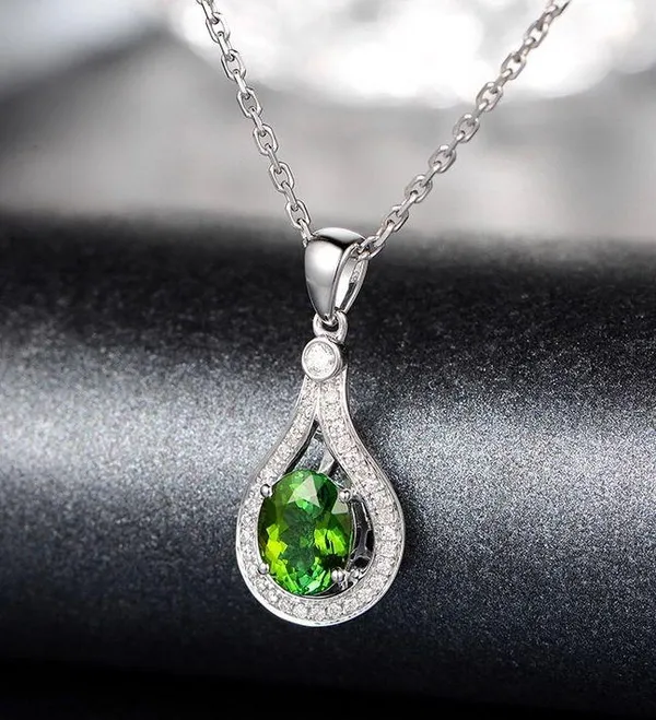 18K White Gold Plated Green Gemstone Emerald Pendant Necklace for Women - Image 2