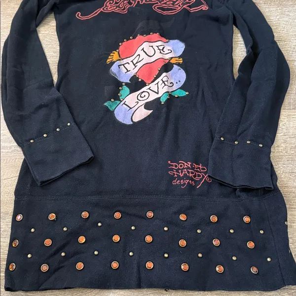 Ed Hardy Y2K Black True Love Hoodie Size XS - Image 3