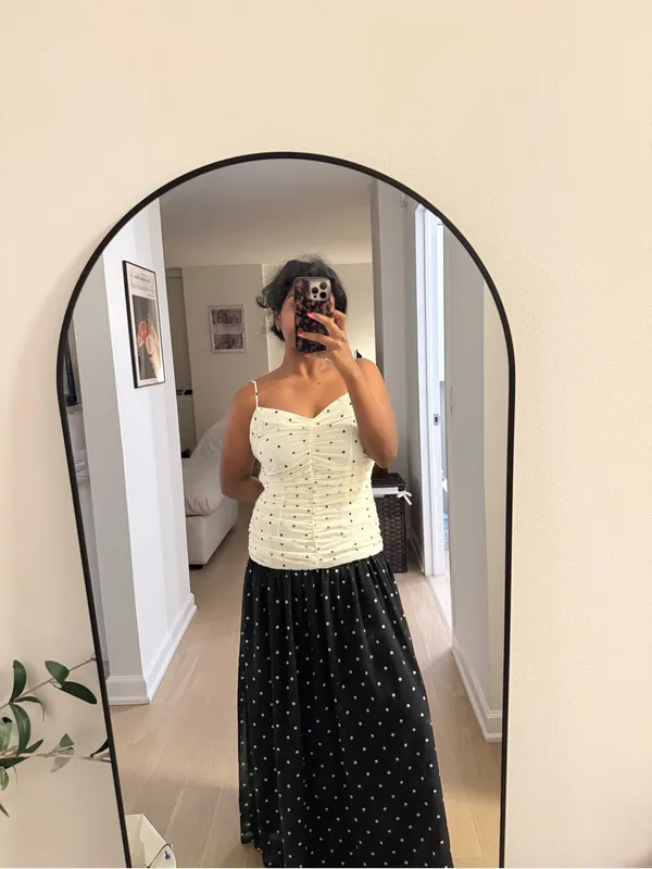 White Polka Dot Ruched Cami Top Size M - Image 2