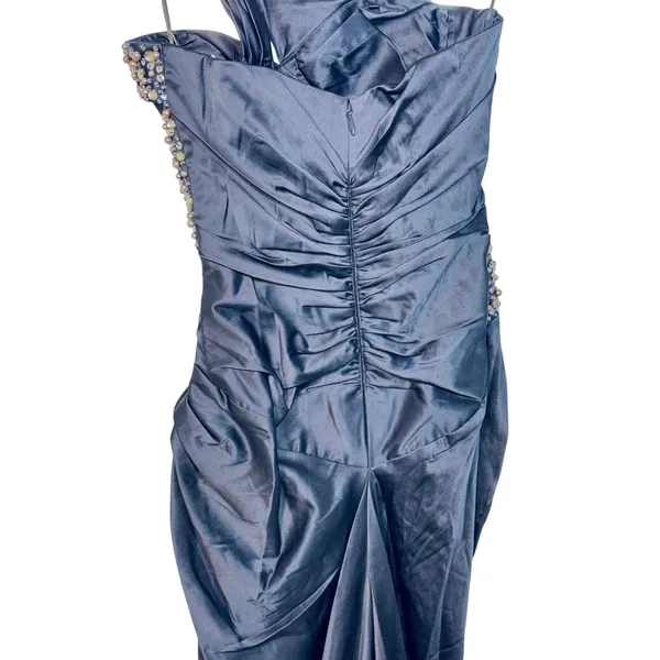 NWT Mandalay Navy Blue One Shoulder Beaded Sequin Evening Gown Dress Size 14 - Image 9