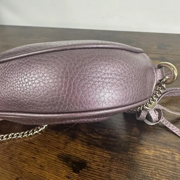Gucci Soho Disco Crossbody Bag Womens Small Purple Leather Tassel Chain Italy - Image 13