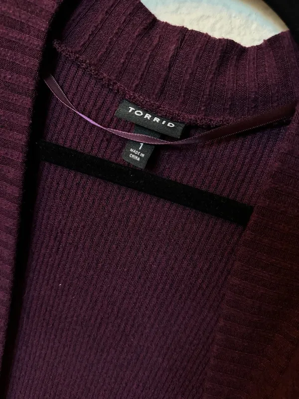 Torrid Purple Ribbed Open Front Long Duster Cardigan with Pockets - Image 3