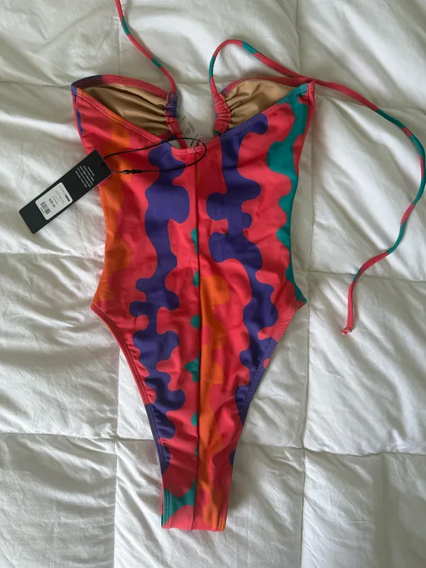 One Piece Swimsuit in Orange Purple Pink XS - Image 4