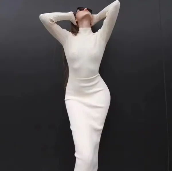 cream long sleeve turtleneck maxi dress size xs - Image 3