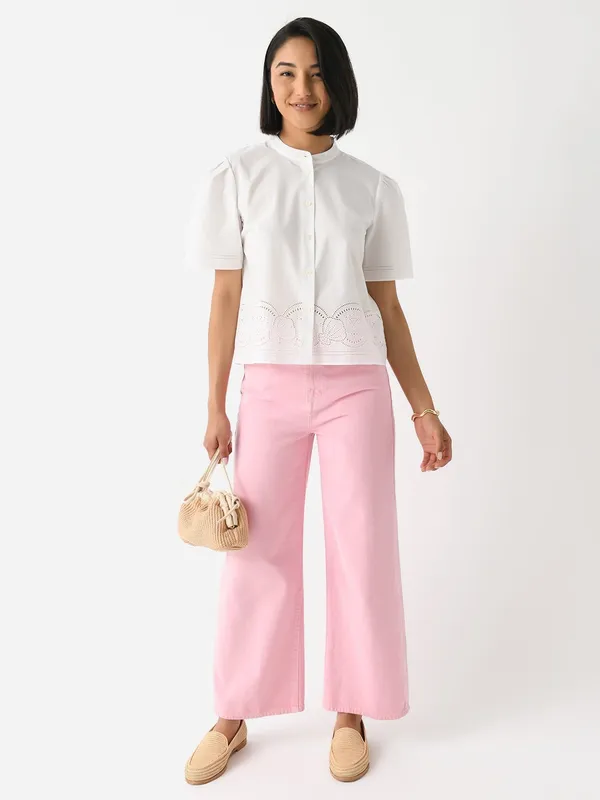 FRAME Le Jane Wide Leg Crop High Rise Jeans in Washed Dusty Pink Size 27 - Image 3