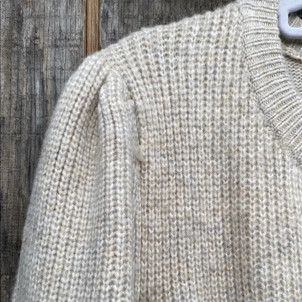 New 1X FRYE AND CO. Cream Textured Knit Crew Neck Sweater Key Hole Tie Collar - Image 3