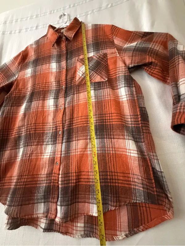 La Miel Orange Plaid Flannel Button Up Shirt Women’s size Large(A617) - Image 5