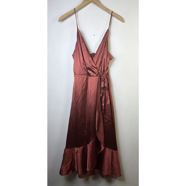 Altar’d Ava Satin Illusion Wrap Emerald bronze Sleeveless Cocktail Dress small - Image 2