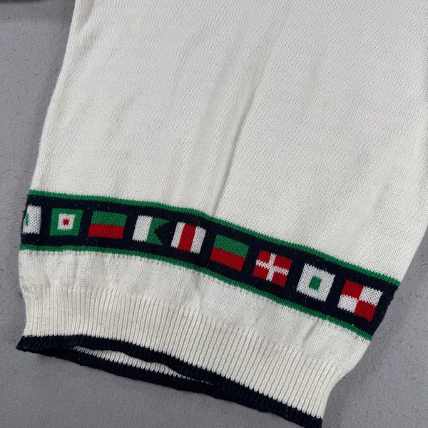 Sweater Bazaar Vintage Nautical Sailboat Flag Knit Top Short Sleeve Cream Medium - Image 8