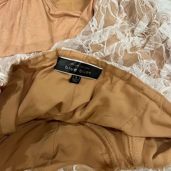 Blue Blush Lace Bodysuit in Tan and White - Image 3